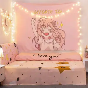 Anime Wandteppich Kawaii Rosa, Pink Tapestry für Mädchen Zimmer Deko Wandbehang,  (NO LED) 250090002106