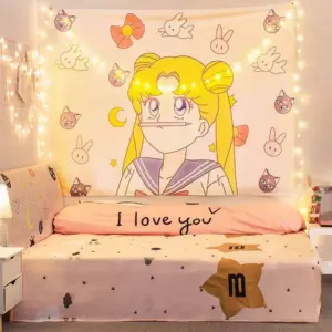 Anime Wandteppich Kawaii Rosa, Pink Tapestry für Mädchen Zimmer Deko Wandbehang,  (NO LED) 250090002103
