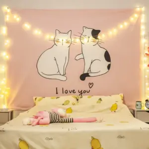 Anime Wandteppich Kawaii Rosa, Pink Tapestry für Mädchen Zimmer Deko Wandbehang,  (NO LED) 250090002108