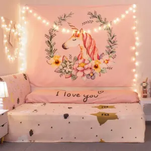 Anime Wandteppich Kawaii Rosa, Pink Tapestry für Mädchen Zimmer Deko Wandbehang,  (NO LED) 250090002107